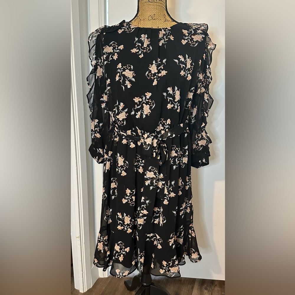 Calvin Klein Flowy Dress with Tie Waist & Ruffle Details